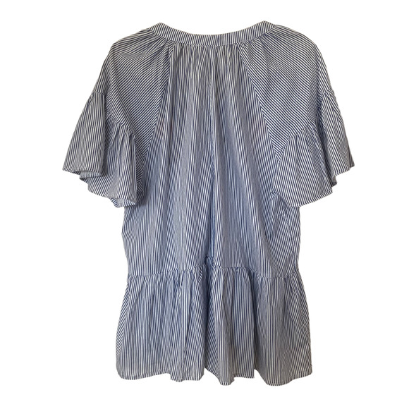 CW Classics Short Sleeve Striped Peplum Top Embroidered 100% Cotton Size Large - Picture 2 of 8